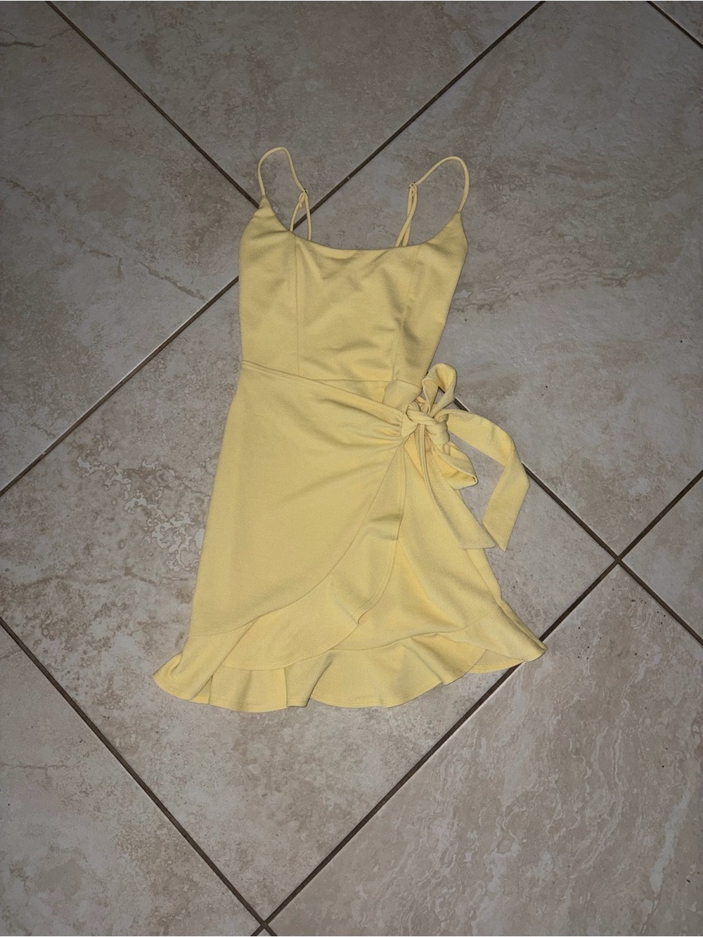Lucy in the Sky Pale Yellow Ruffle Wrap Mini Dress